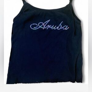 Cute Black y2k Aruba Tank Top with lettuce hem